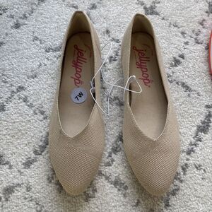 Jelly‎ Pop Solid Tan Beige Fabric Knit Slip On Flat Casual Shoe Size 7 W